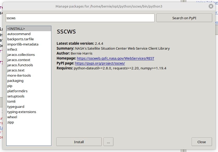 Thonny Manage packages window
